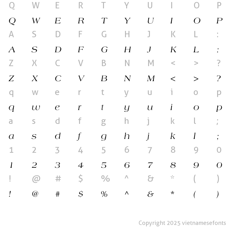 Character Map of UTM Americana Italic