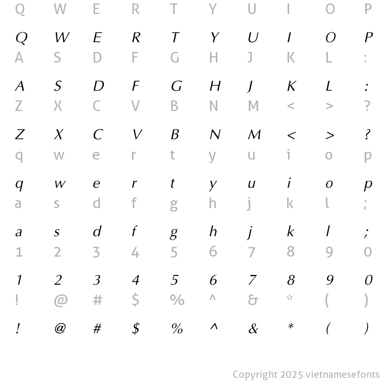 Character Map of UTM Aptima Italic