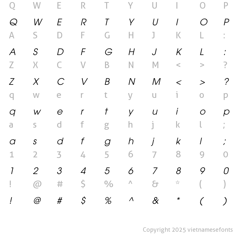 Character Map of UTM Avo Italic
