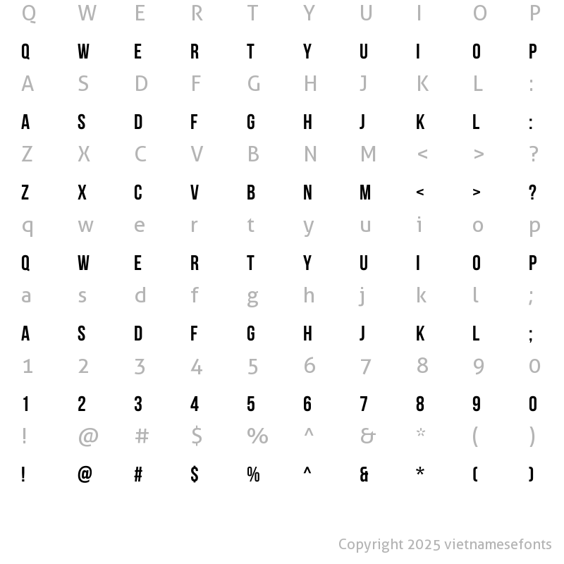 Character Map of UTM Bebas Regular