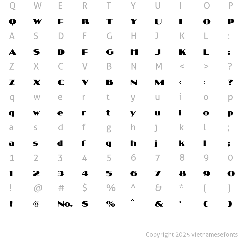 Character Map of UTM Bell Regular