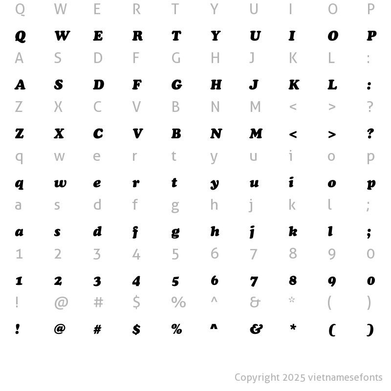 Character Map of UTM Cooper Black Italic