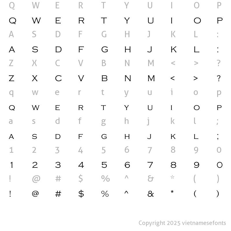 Character Map of UTM Copperplate Regular