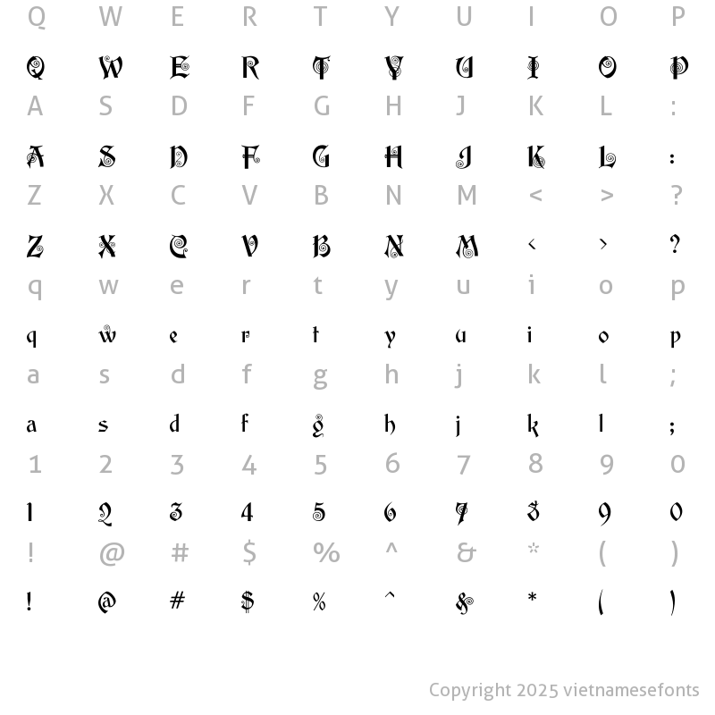 Character Map of UTM Dai Co Viet Regular