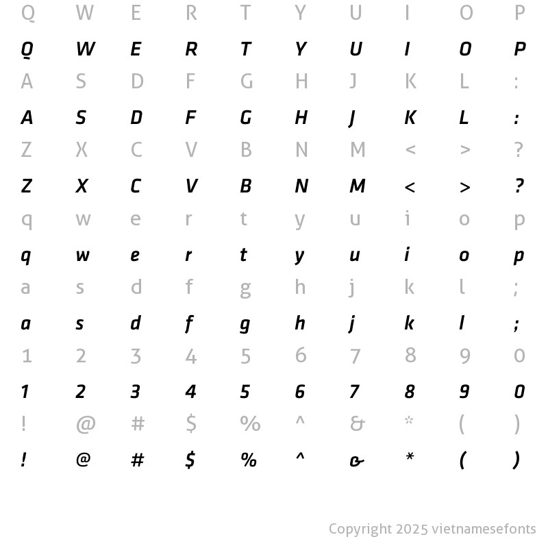 Character Map of UTM Facebook K&T Italic