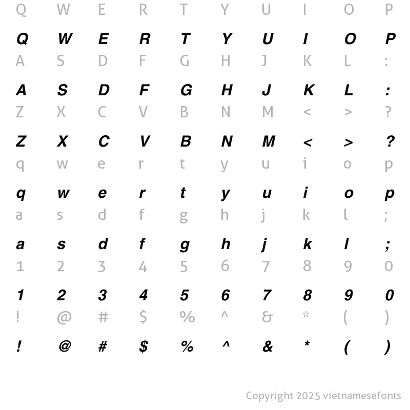 Character Map of UTM Helve Bold Italic