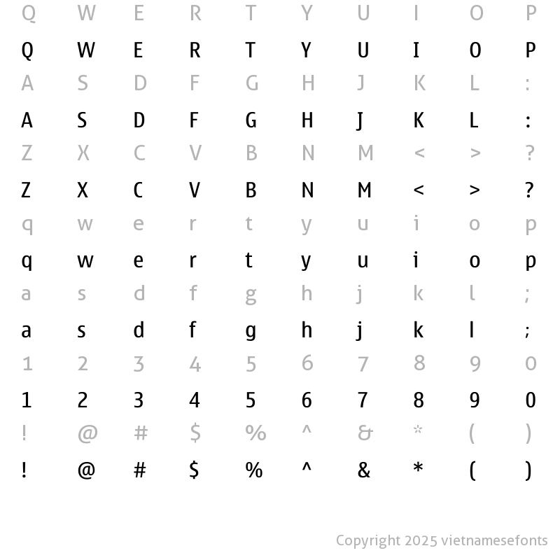 Character Map of UTM Nokia Standard Regular