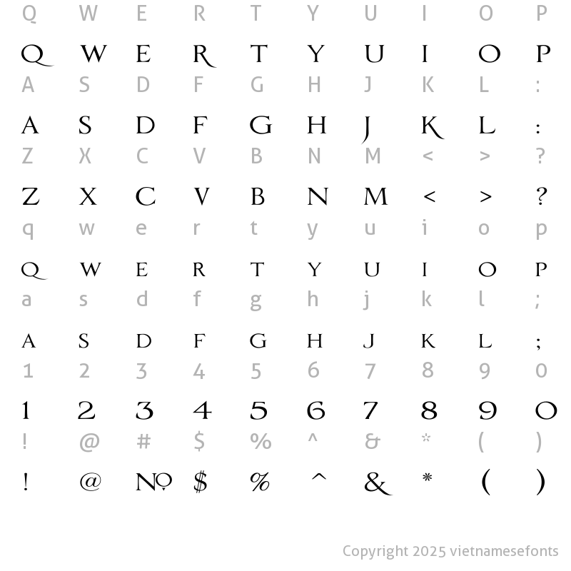 Character Map of UTM Roman Classic Regular