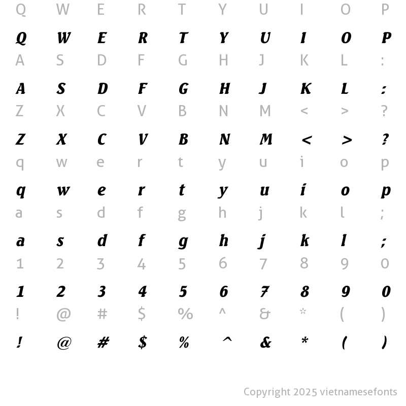 Character Map of UTM Seagull Bold Italic