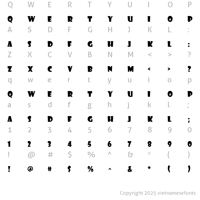 Character Map of UTM Showcard Regular