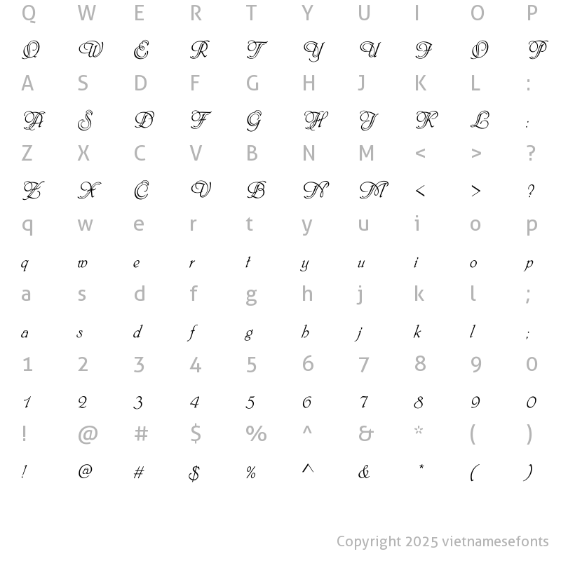Character Map of UTM Swashes Regular