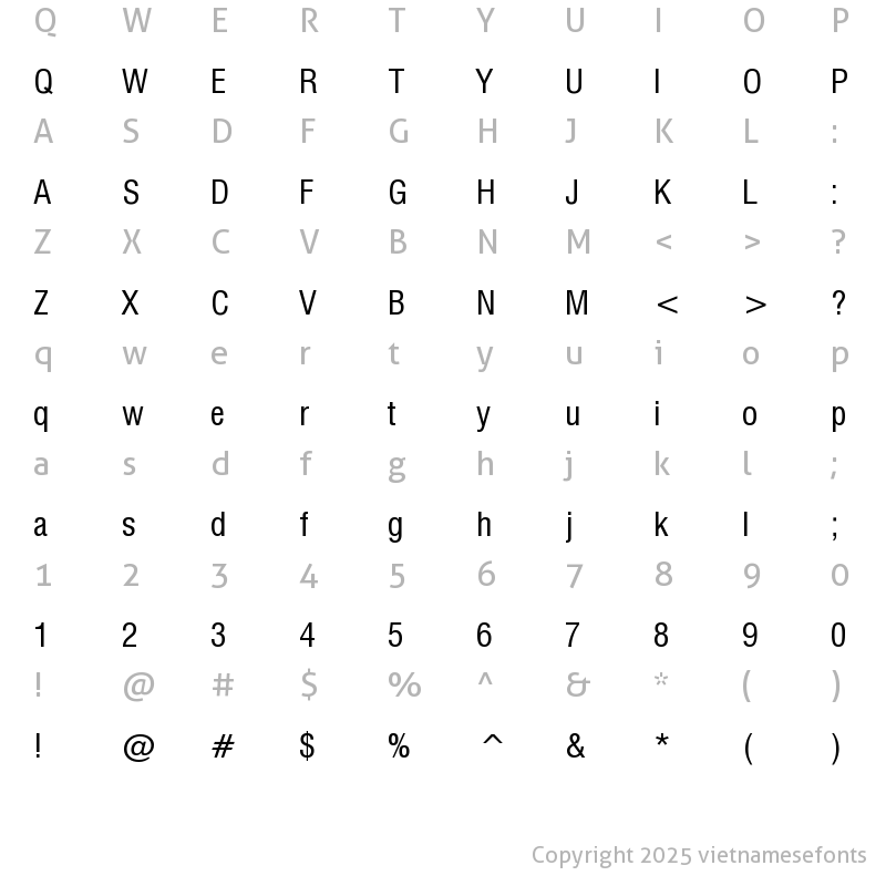 Character Map of UTM Swiss Condensed Regular
