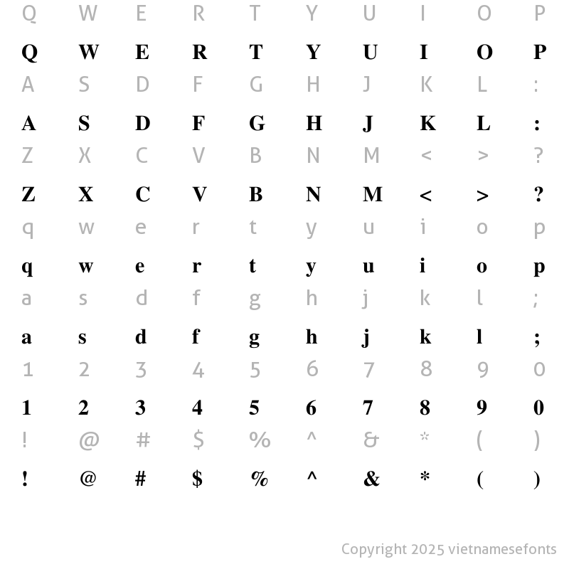 Character Map of UTM Times Bold