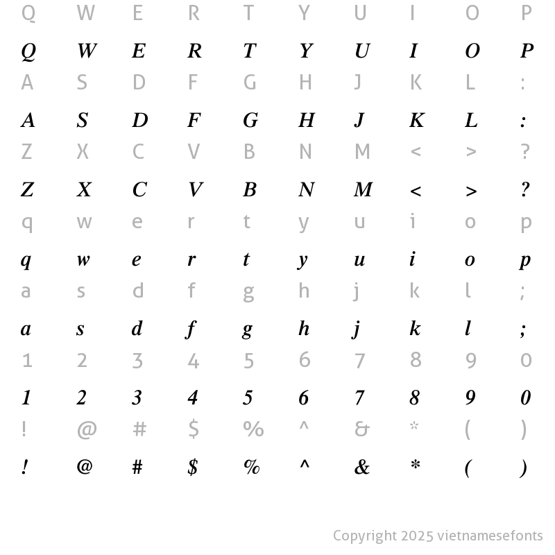 Character Map of UTM Times Bold Italic
