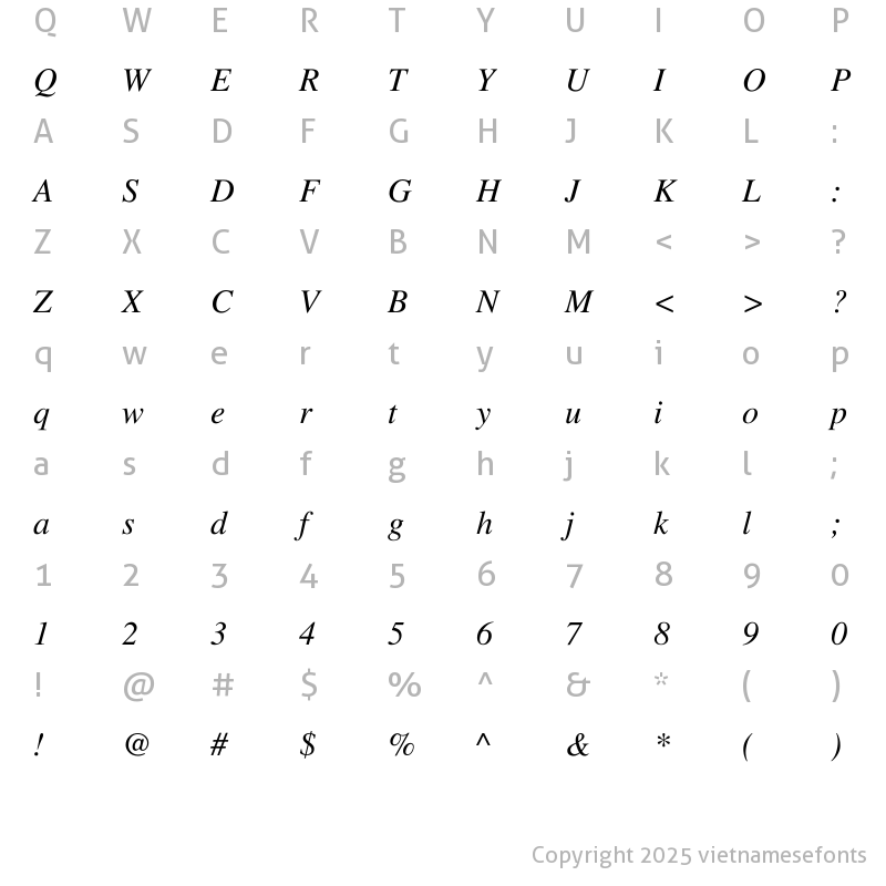 Character Map of UTM Times Italic