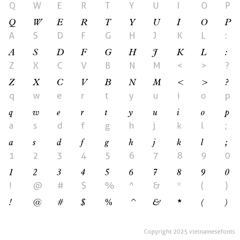 Character Map of UVN Anh Hai Italic