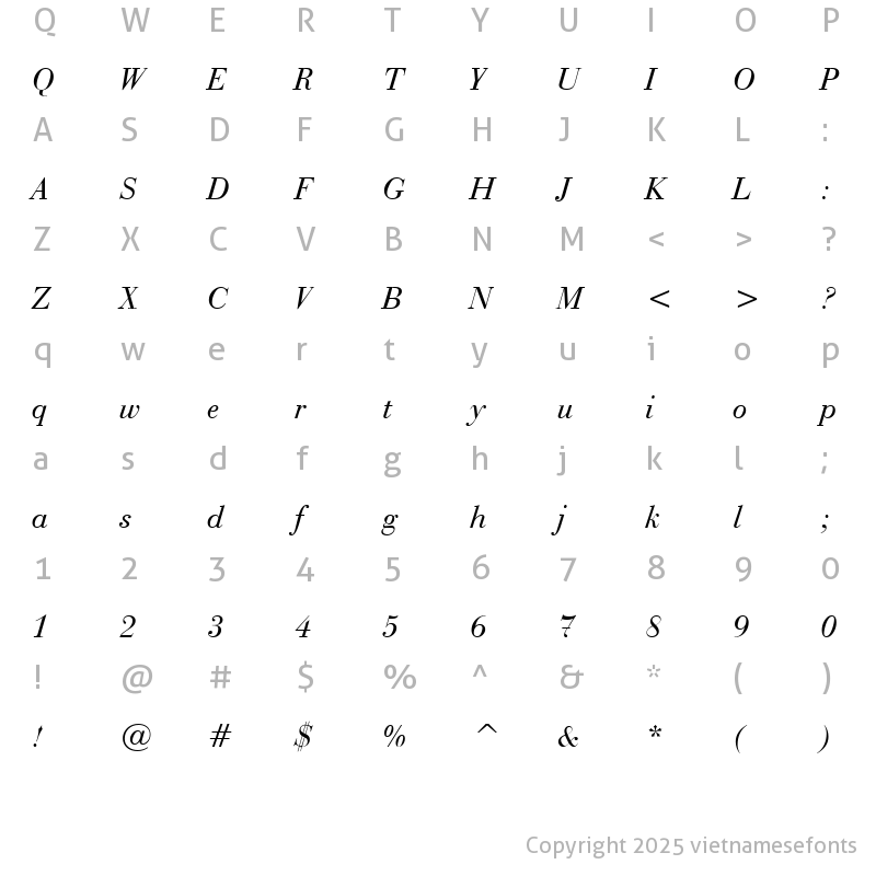 Character Map of UVN Bach Dang Italic