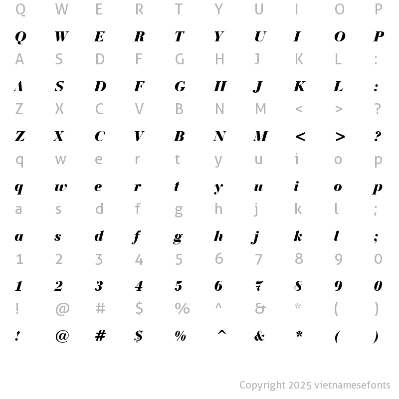 Character Map of UVN Bach Dang Nang Italic
