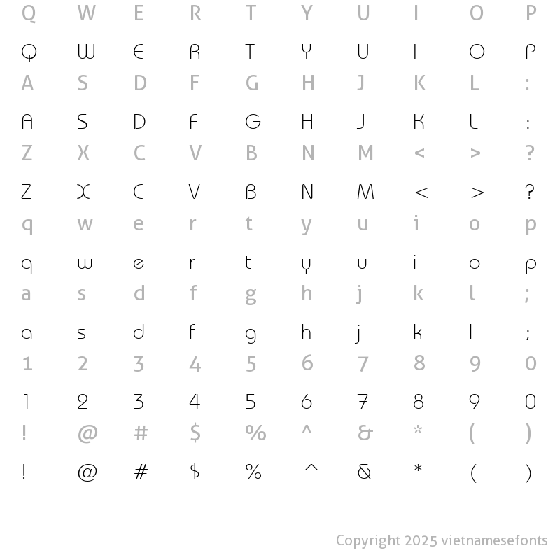Character Map of UVN Bai Sau Nhe Regular