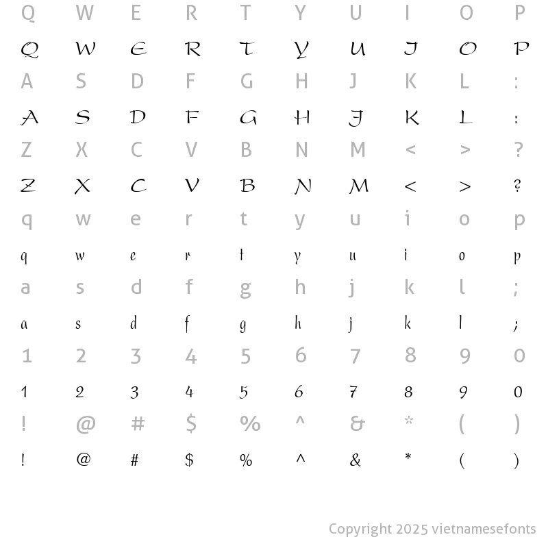 Character Map of UVN Bay Buom Hep Regular