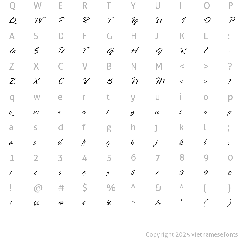 Character Map of UVN Ben Xuan Regular