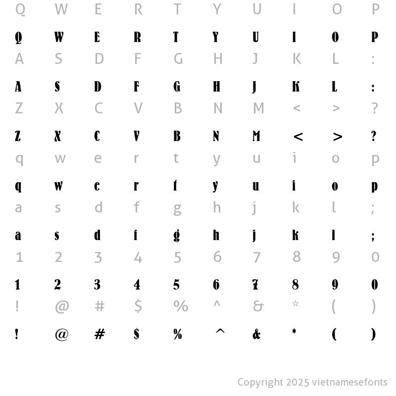 Character Map of UVN Bo Quen Regular