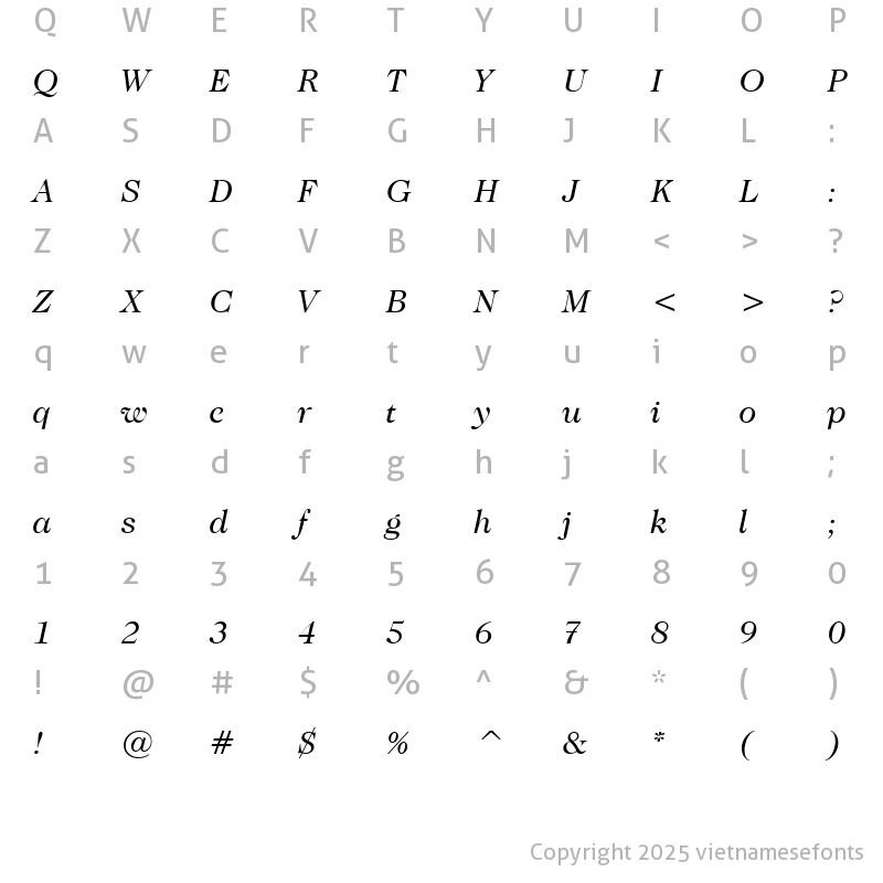 Character Map of UVN Chinh Luan Italic