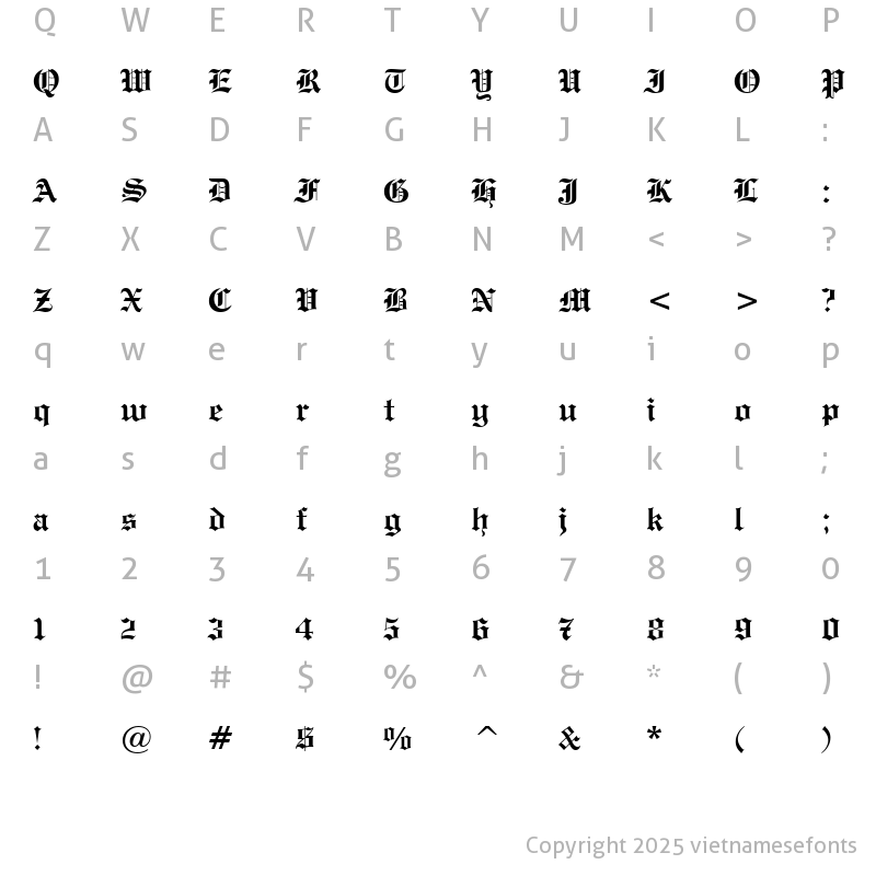 Character Map of UVN Co Dien Bold