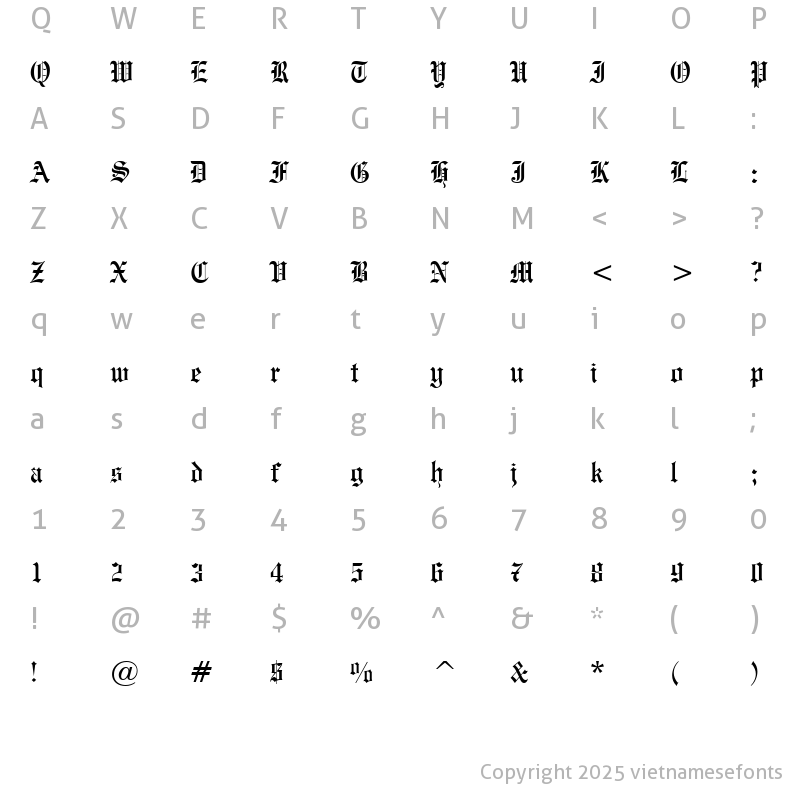 Character Map of UVN Co Dien Regular