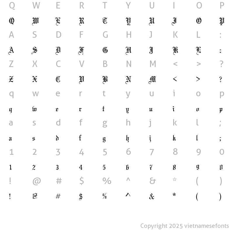 Character Map of UVN Dam Cuoi Hep Regular