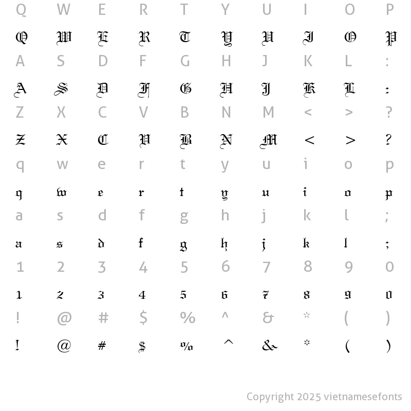 Character Map of UVN Dam Cuoi Regular
