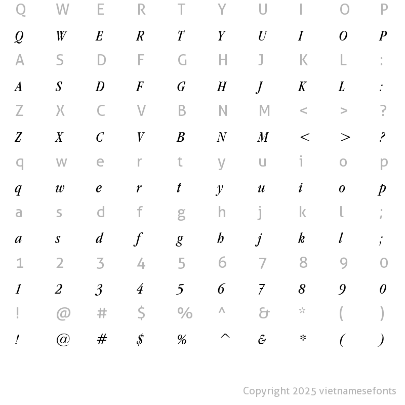Character Map of UVN Gia Dinh Hep Italic