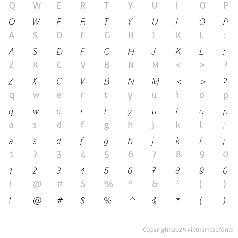 Character Map of UVN Gio May Nhe Italic