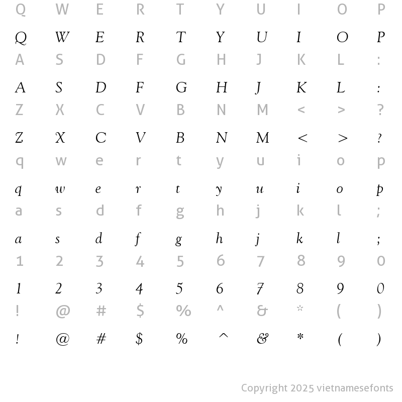 Character Map of UVN Giong Song Italic