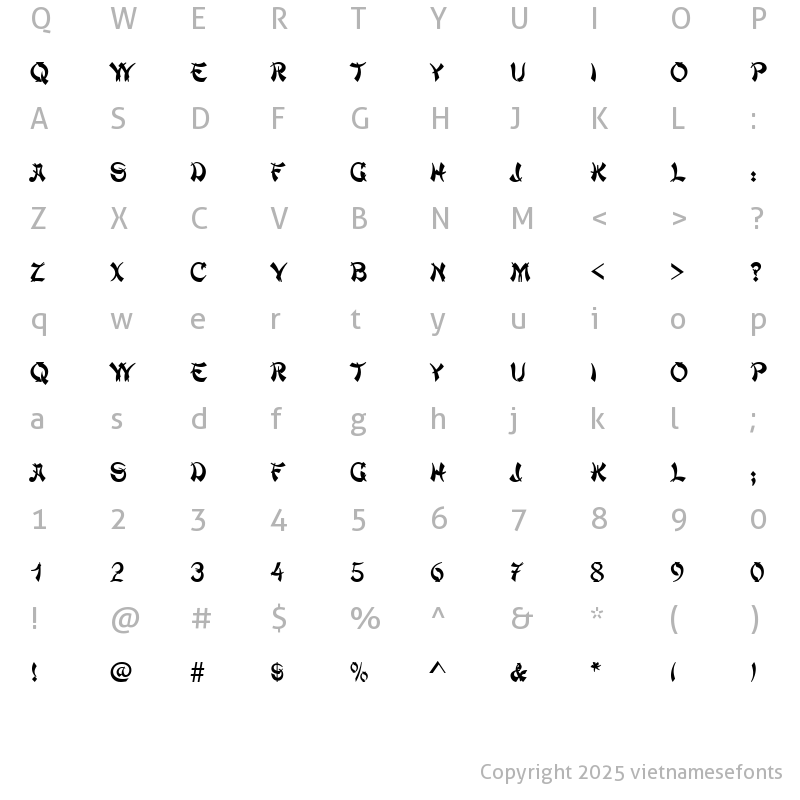 Character Map of UVN Han Viet Regular