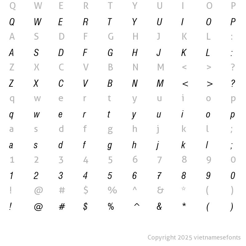 Character Map of UVN Hong Ha Hep Italic
