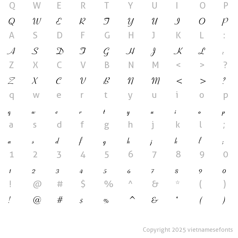 Character Map of UVN Kieu Bold