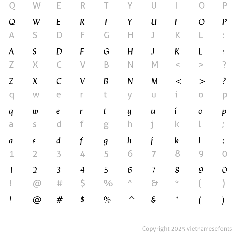 Character Map of UVN La Xanh Italic
