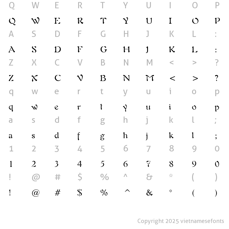 Character Map of UVN Mang Cau Regular