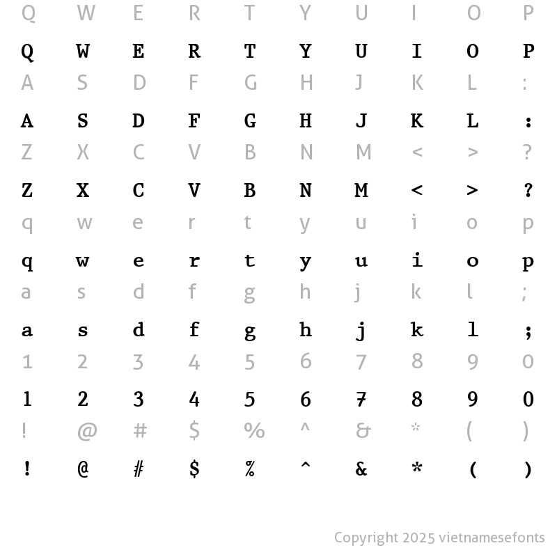 Character Map of UVN May Chu P12 Bold
