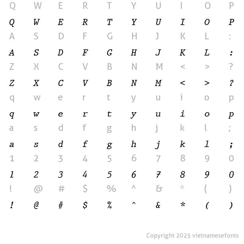 Character Map of UVN May Chu P12 Italic
