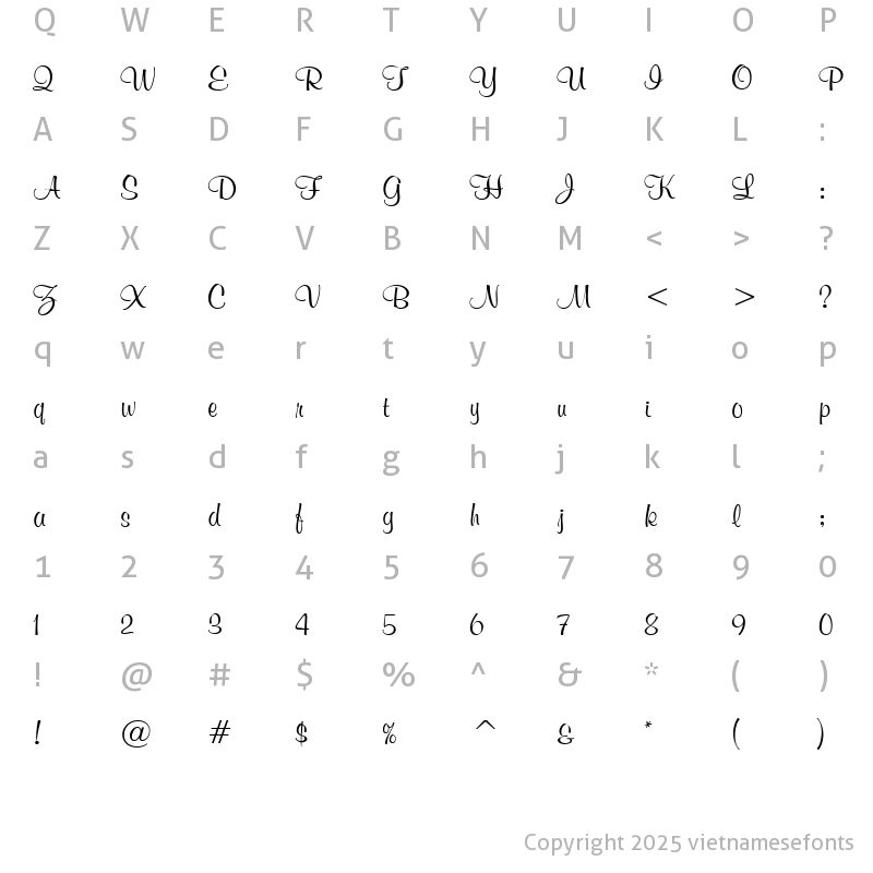 Character Map of UVN Moi Hong Regular