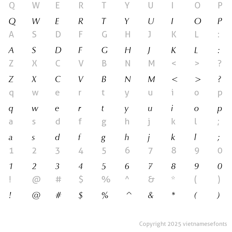 Character Map of UVN Nhan Italic