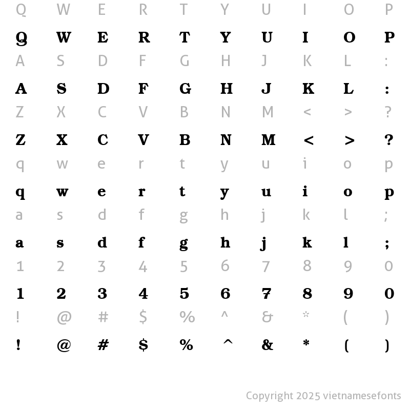 Character Map of UVN Sach Vo Bold