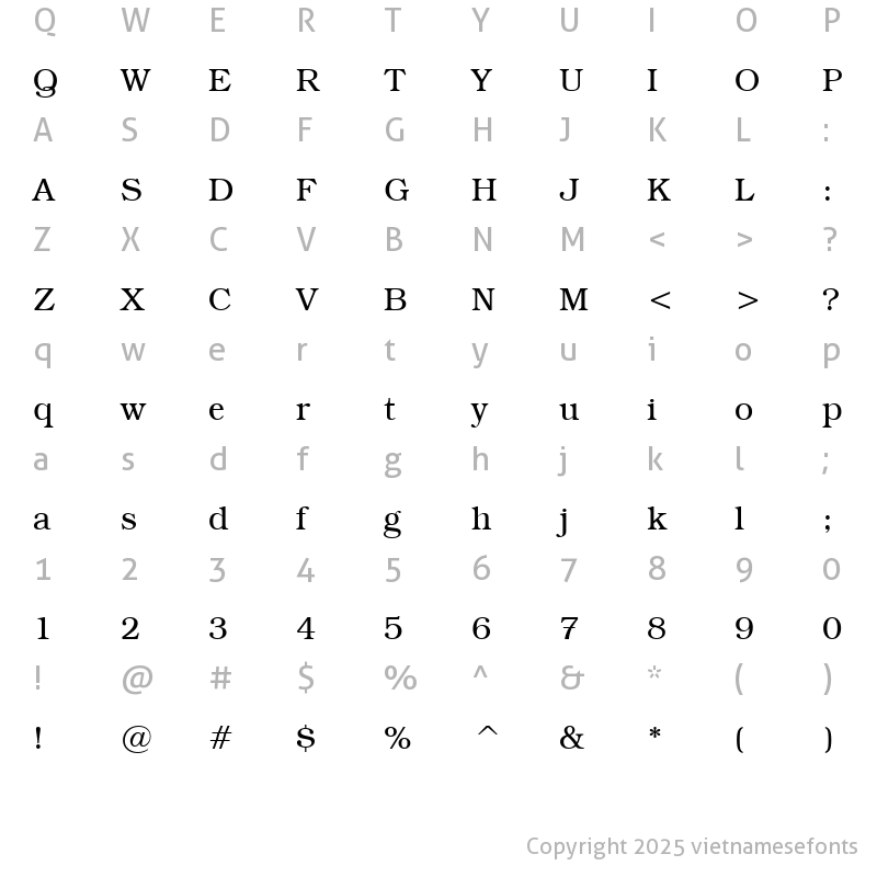Character Map of UVN Sach Vo Regular