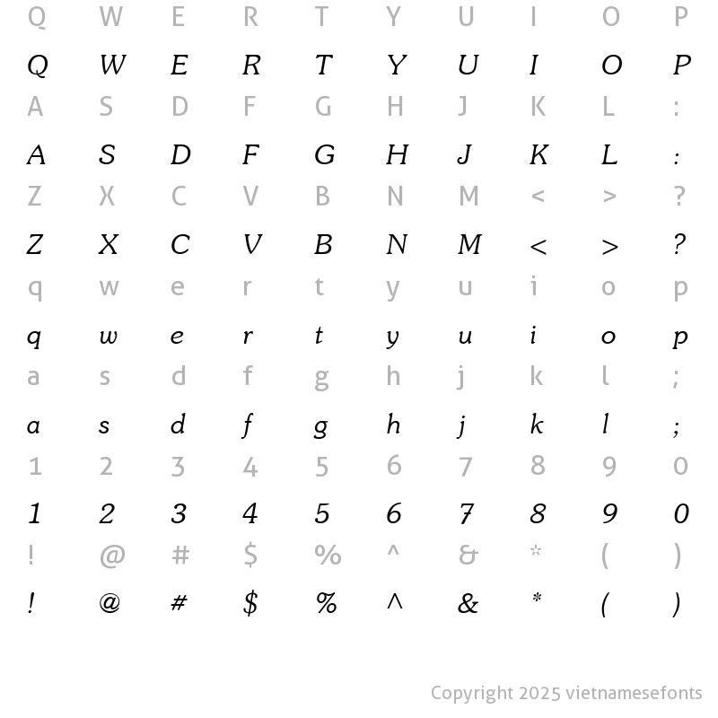Character Map of UVN Saigon Italic