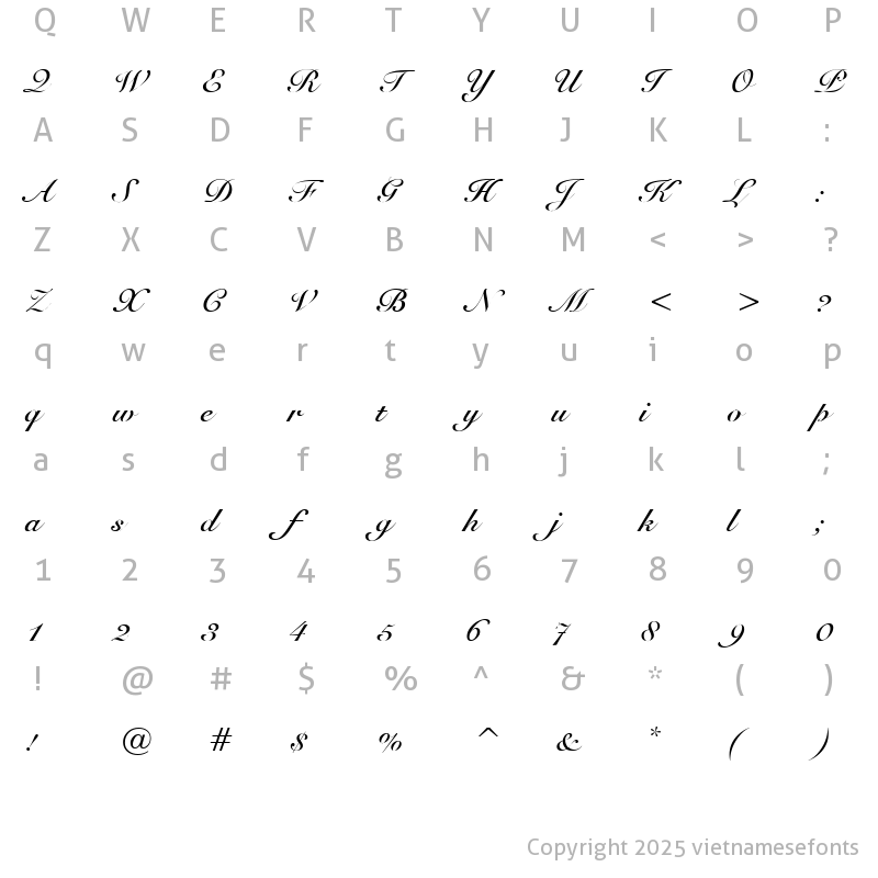 Character Map of UVN Sang Song Bold