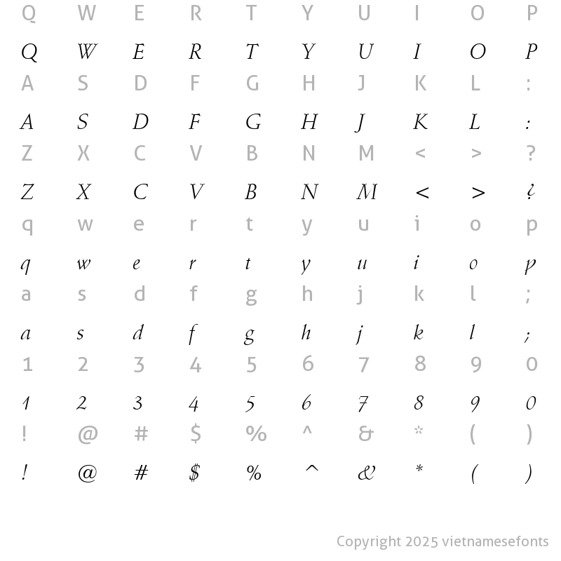 Character Map of UVN Thay Giao Italic