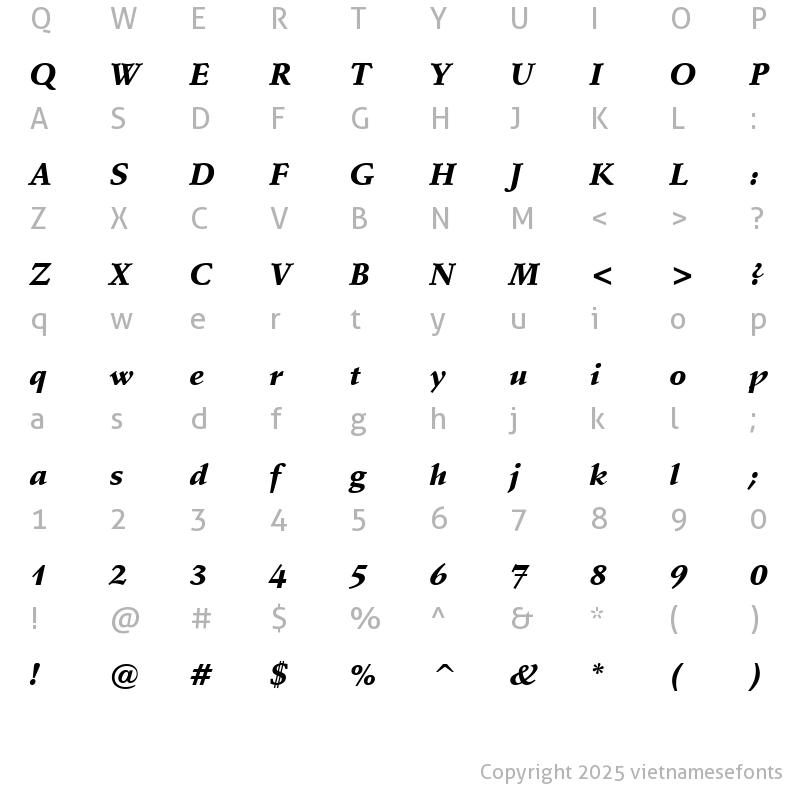 Character Map of UVN Thay Giao Nang Italic