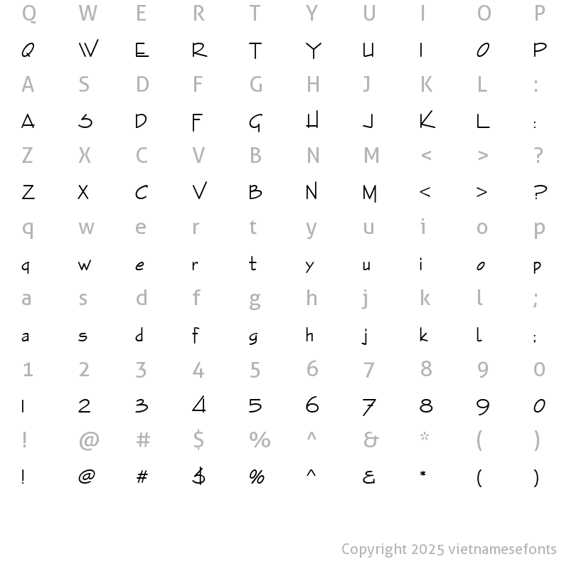 Character Map of UVN Thoi Dai 2 Regular